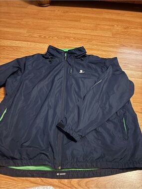 Starter Navy Men's Lightweight Shell Jacket  Green Trim windbreaker with hood